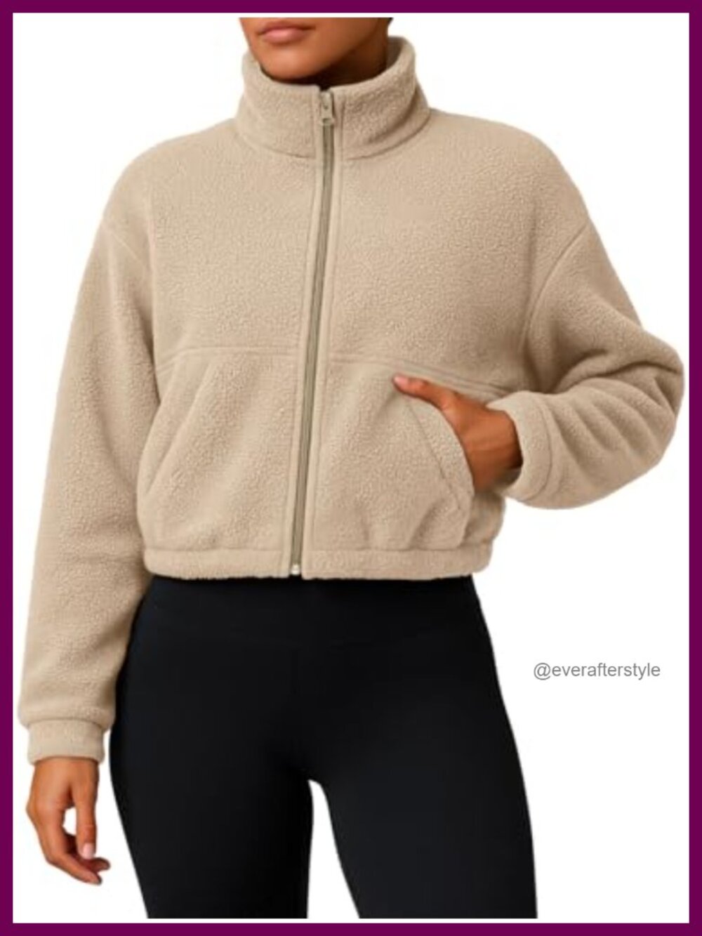Womens Cropped Sherpa Fleece Jacket Full Zip Fuzzy Cozy Coat